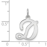 Solid Polished Cursive Style Letter D Initial Charm Pendant in Real 14k White Gold