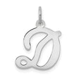 Solid Polished Cursive Style Letter D Initial Charm Pendant in Real 14k White Gold