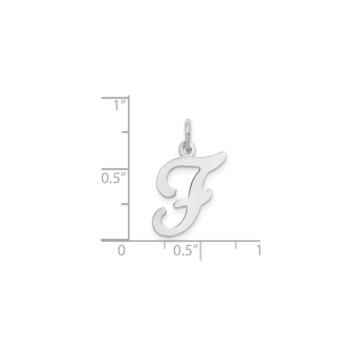 14k White Gold Script Letter F Pendant, Polished Initial Charm for Women or Unisex Wear