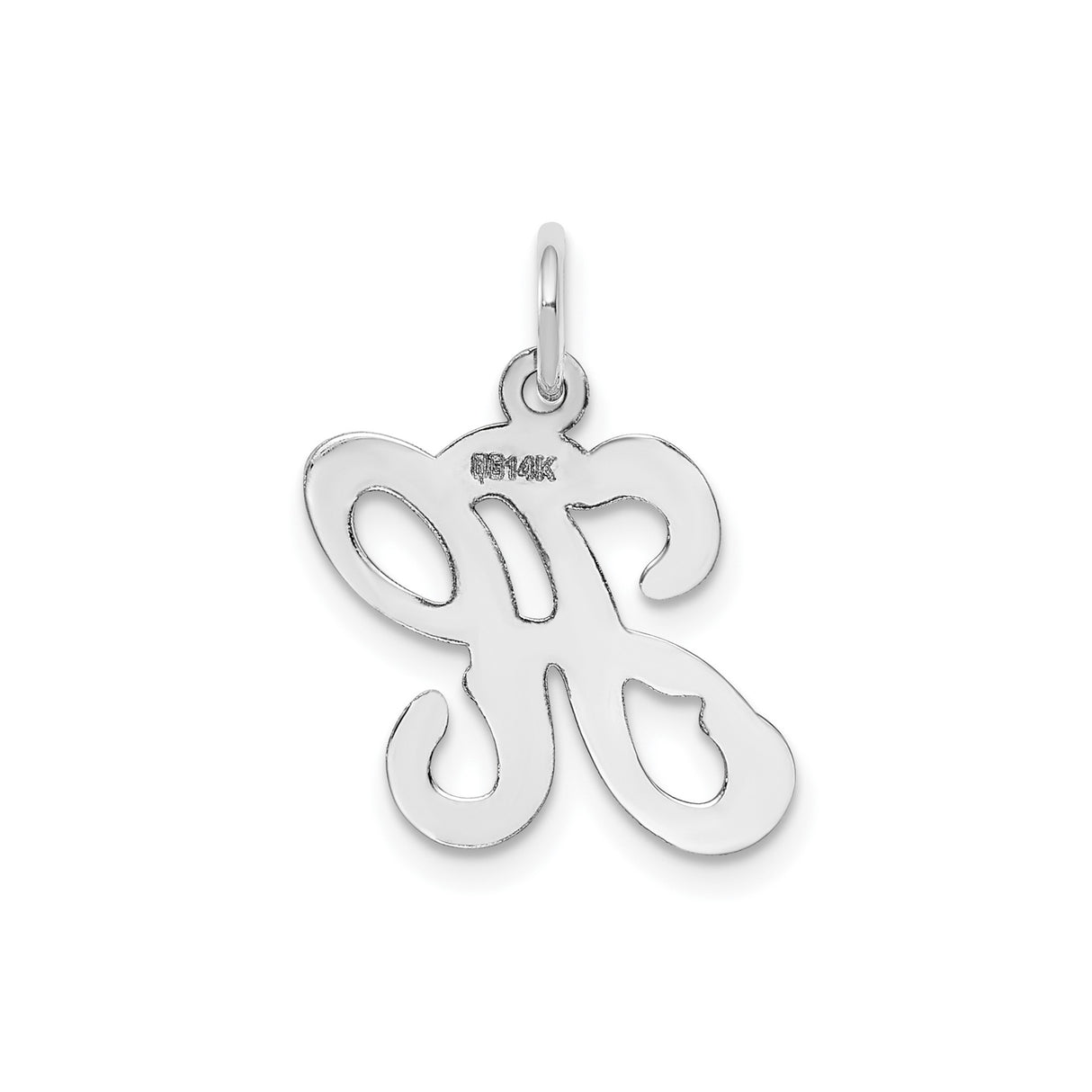 14k White Gold Initial H Pendant, Polished Script Letter Charm for Women