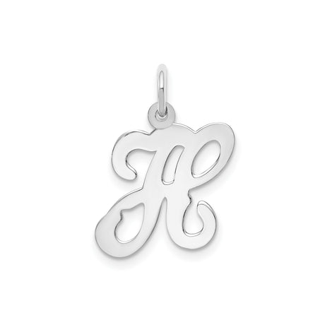 14k White Gold Initial H Pendant, Polished Script Letter Charm for Women