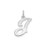 14k White Gold Letter J Pendant, Polished Script Initial Charm for Women