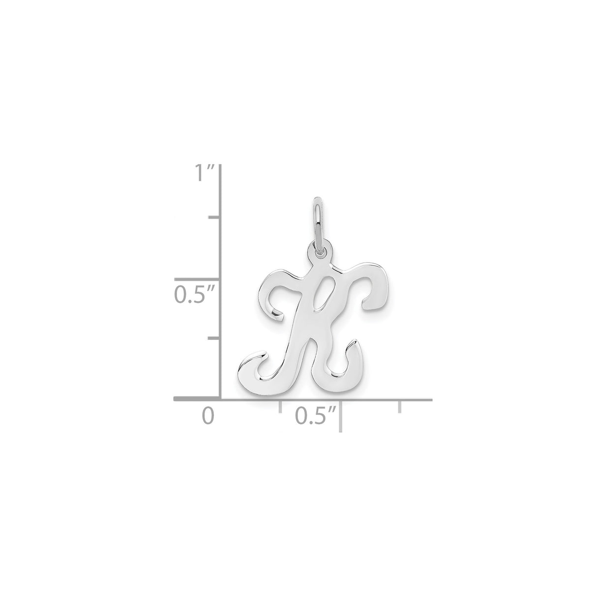 14k White Gold Script R Pendant, Polished Alphabet Charm in Cursive Style