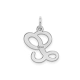 14k White Gold Script Initial L Pendant, Polished Cursive Letter Charm for Women