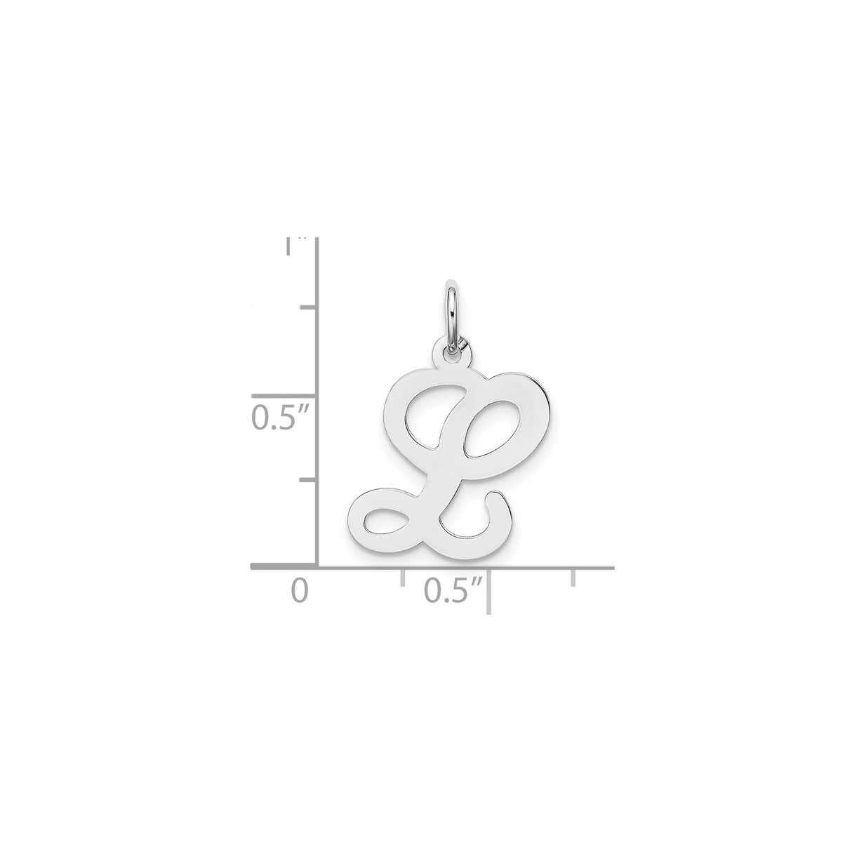 14k White Gold Script Initial L Pendant, Polished Cursive Letter Charm for Women