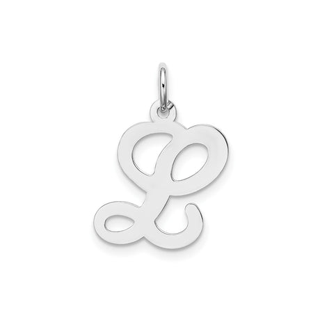 14k White Gold Script Initial L Pendant, Polished Cursive Letter Charm for Women