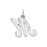 14k White Gold Script Initial M Pendant, Polished Monogram Letter Charm for Women