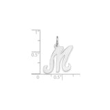14k White Gold Script Initial M Pendant, Polished Monogram Letter Charm for Women