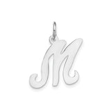 14k White Gold Script Initial M Pendant, Polished Monogram Letter Charm for Women