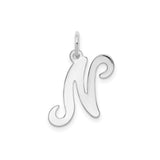 14k White Gold Script Letter N Pendant Charm, Polished Cursive Initial Jewelry for Women
