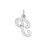 14k White Gold Initial P Pendant, Polished Script Letter Charm for Women