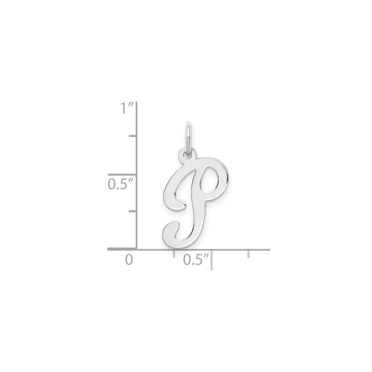 14k White Gold Initial P Pendant, Polished Script Letter Charm for Women