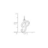 14k White Gold Initial P Pendant, Polished Script Letter Charm for Women