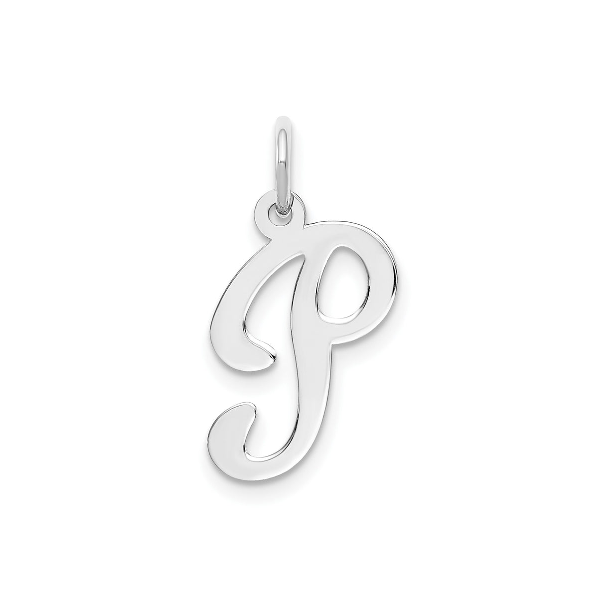 14k White Gold Initial P Pendant, Polished Script Letter Charm for Women