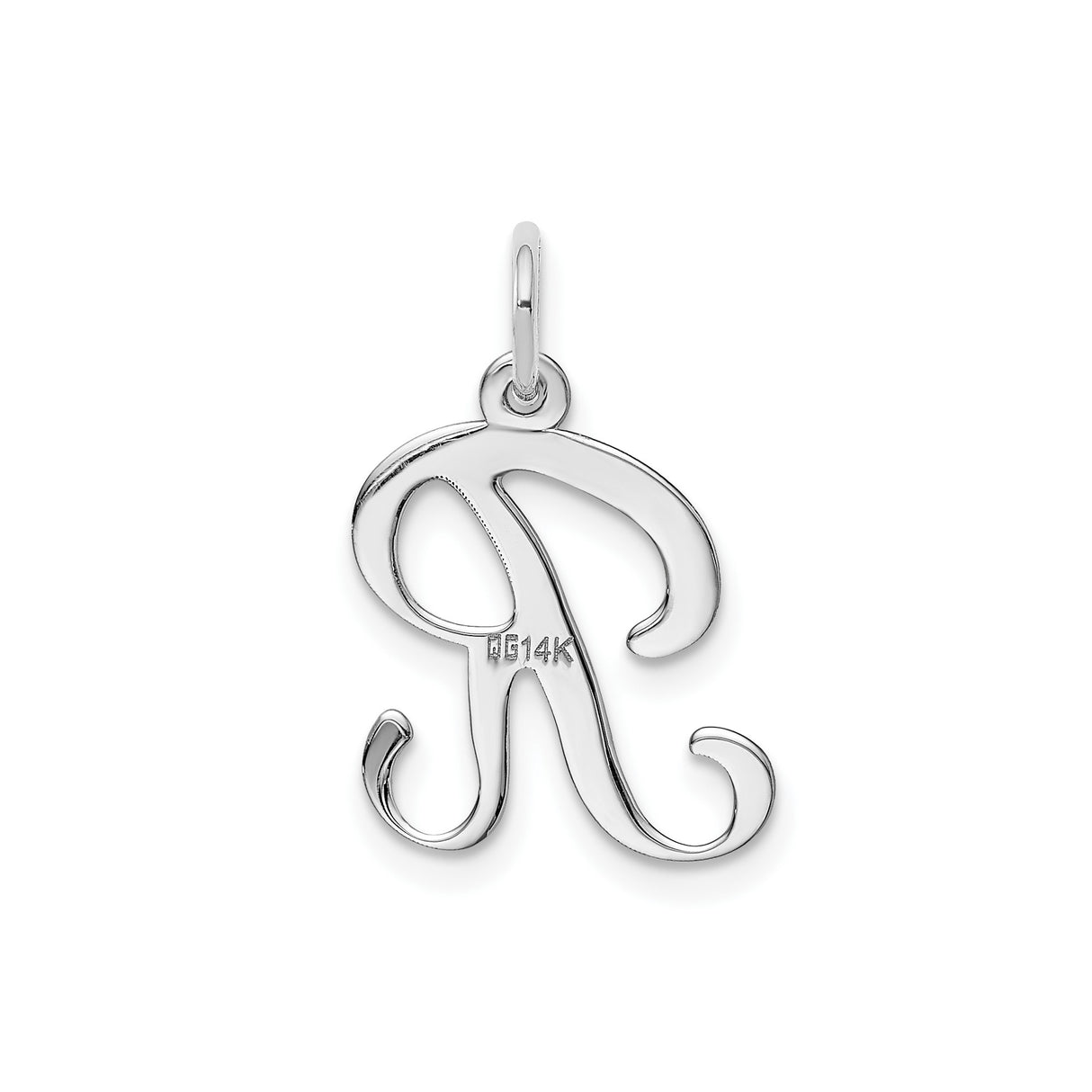 14k White Gold Script Initial R Pendant, Cursive Letter Charm, Monogram Jewelry for Women
