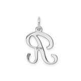 14k White Gold Script Initial R Pendant, Cursive Letter Charm, Monogram Jewelry for Women