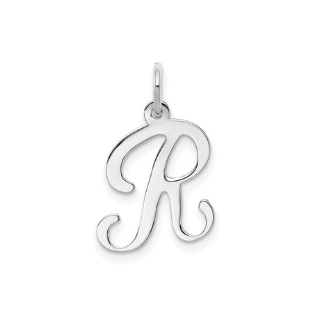 14k White Gold Script Initial R Pendant, Cursive Letter Charm, Monogram Jewelry for Women