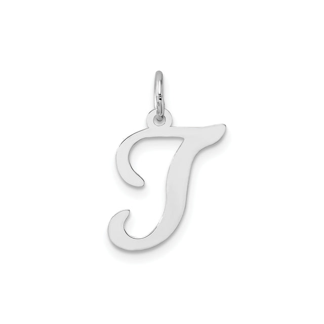 14k White Gold Initial J Pendant, Polished Script Letter Charm for Women or Unisex Wear