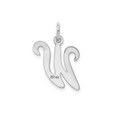 14k White Gold Initial W Pendant, Polished Script Letter Charm in Cursive Style for Women