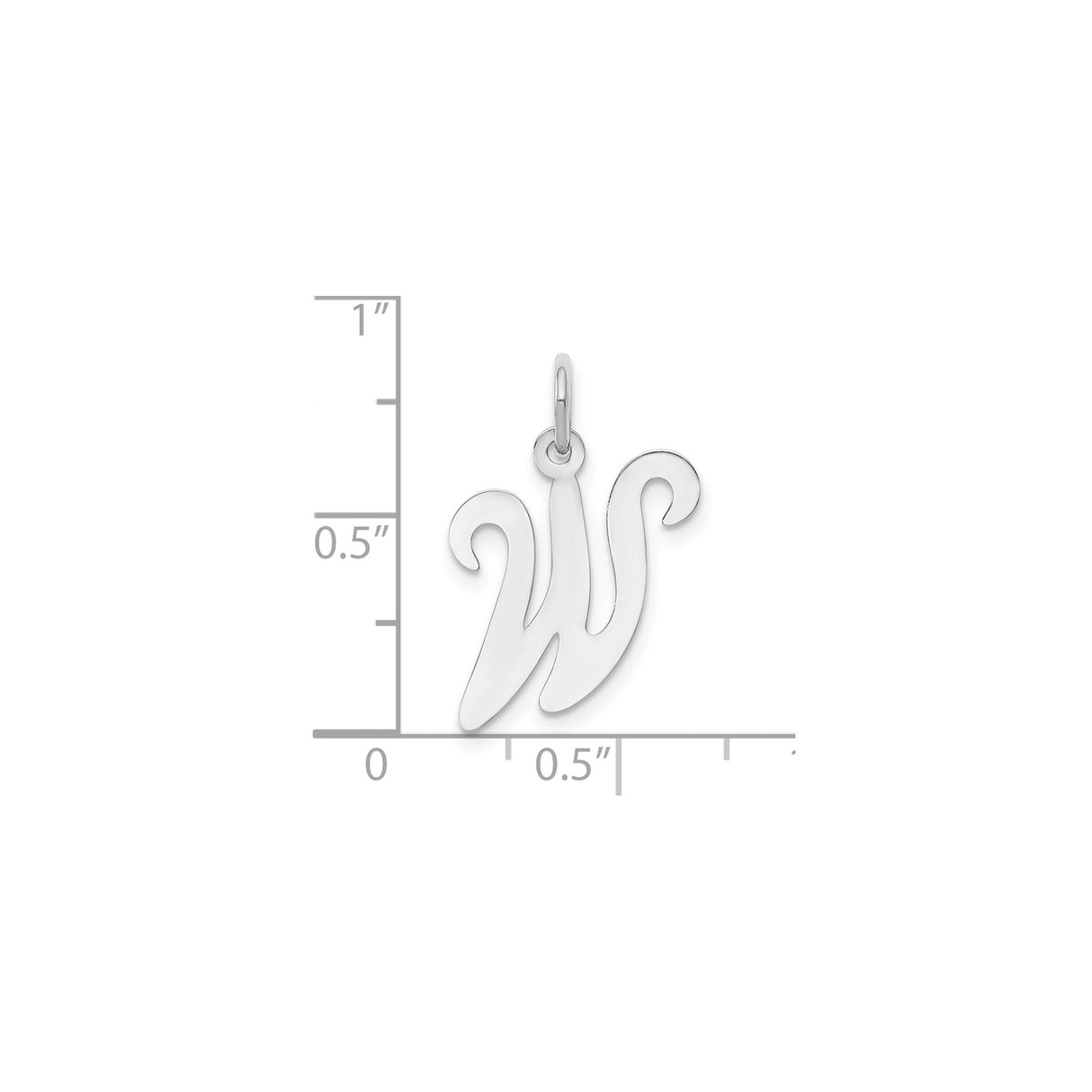 14k White Gold Initial W Pendant, Polished Script Letter Charm in Cursive Style for Women