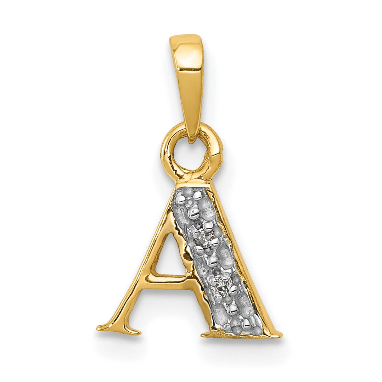 Polished .01ct Diamond Initial A Charm Pendant in Real 14k Multi-Tone Gold