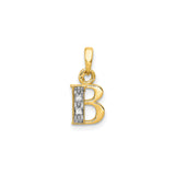 14k Multi-Tone Gold Initial B Pendant with Diamond Cut Rhodium Finish