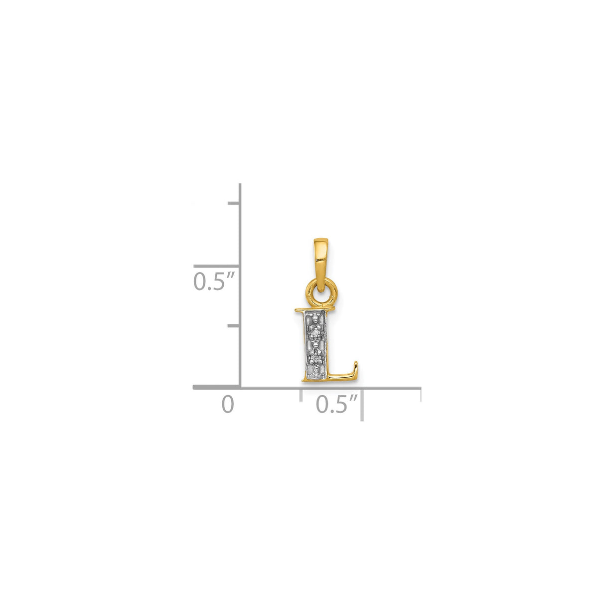 14k Yellow Gold and Rhodium Alphabet L Pendant with Textured Center and Polished Edges