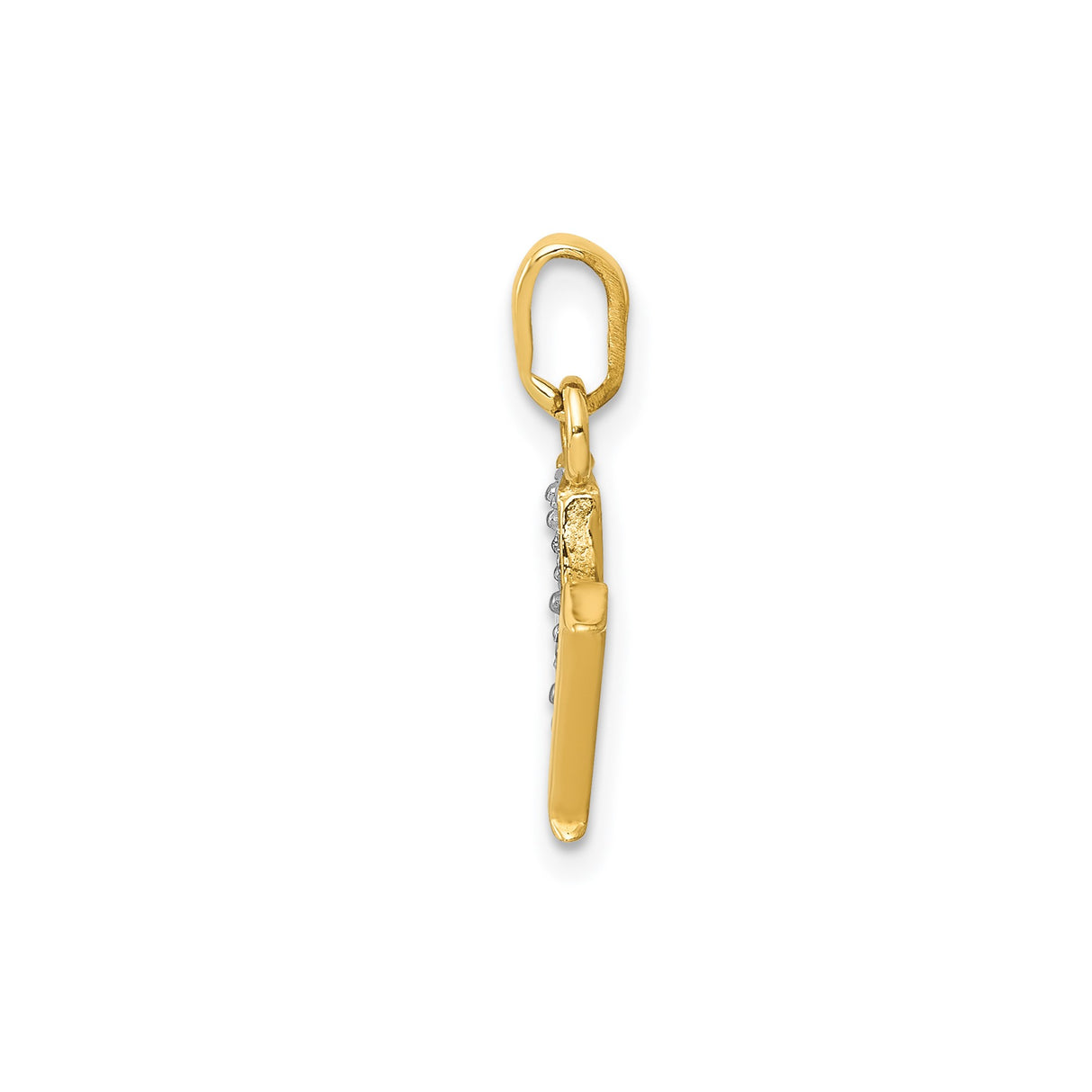 14k Multi-Tone Gold M Pendant with Diamond, Polished Textured Alphabet Letter Charm