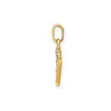 14k Multi-Tone Gold M Pendant with Diamond, Polished Textured Alphabet Letter Charm