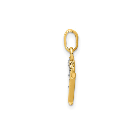 14k Multi-Tone Gold M Pendant with Diamond, Polished Textured Alphabet Letter Charm