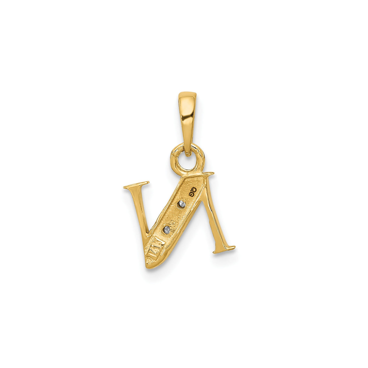 14k Multi-Tone Gold Pendant with Diamond, Letter N Charm with Rhodium Inlay