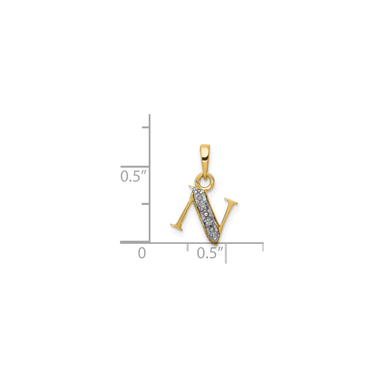 14k Multi-Tone Gold Pendant with Diamond, Letter N Charm with Rhodium Inlay