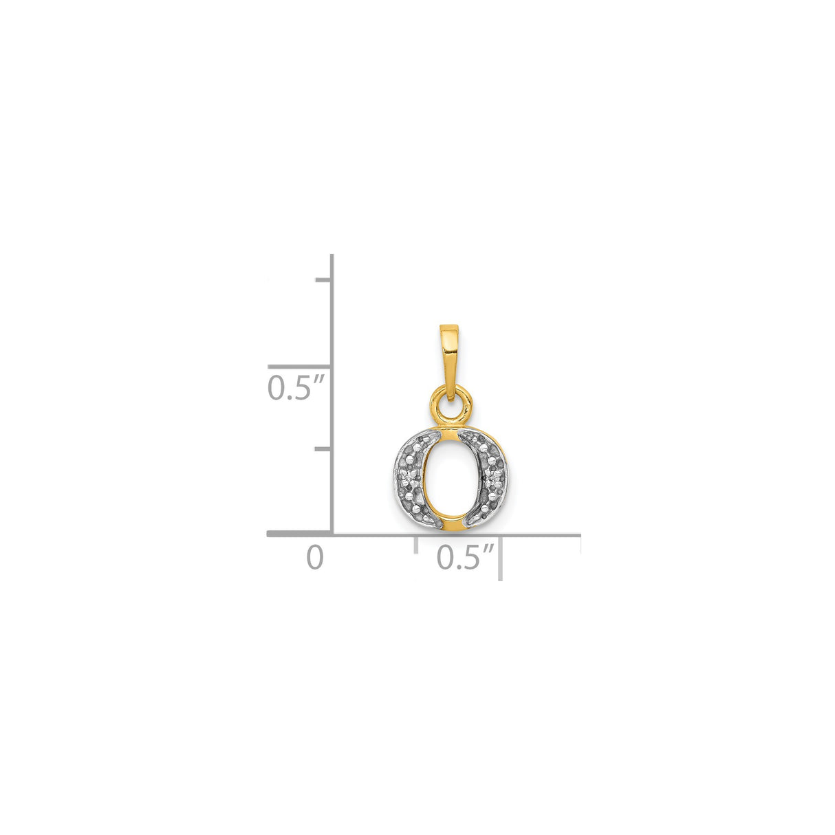 14k Multi-Tone Gold Letter O Pendant with Diamond Cut Accents and Textured Finish