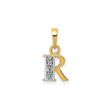 14k Two-Tone Gold Letter R Pendant with Diamond-Cut Accent and Rhodium Detail