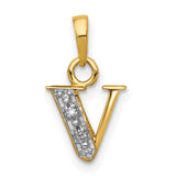 Polished .01ct Diamond Initial V Charm Pendant in Real 14k Multi-Tone Gold