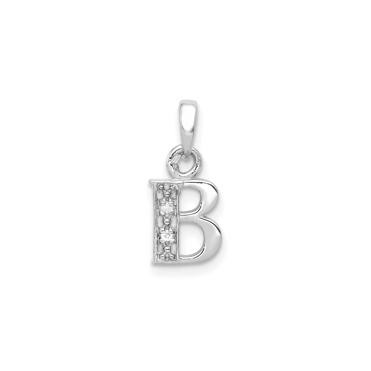 14k White Gold Initial B Pendant with Diamond Accents, Block Letter Charm