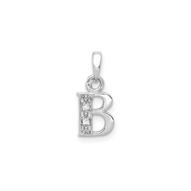 14k White Gold Initial B Pendant with Diamond Accents, Block Letter Charm