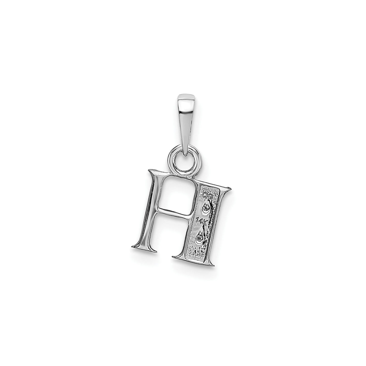 14k White Gold Initial Pendant with Diamond, Textured Letter H Charm for Women