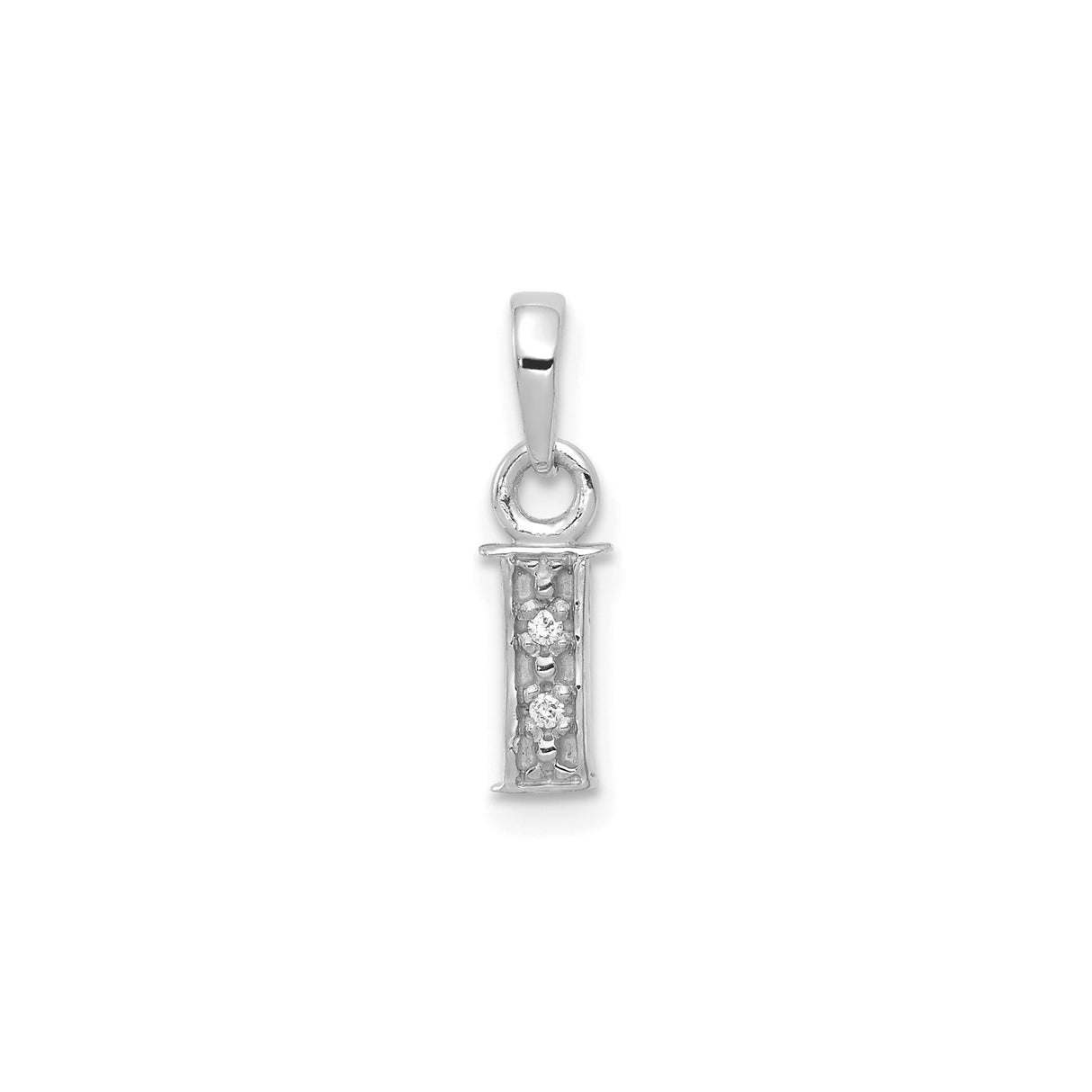 14k White Gold Letter I Pendant with Diamond Accents, Vertical Block Initial Charm