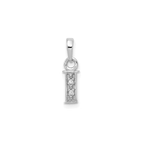 14k White Gold Letter I Pendant with Diamond Accents, Vertical Block Initial Charm