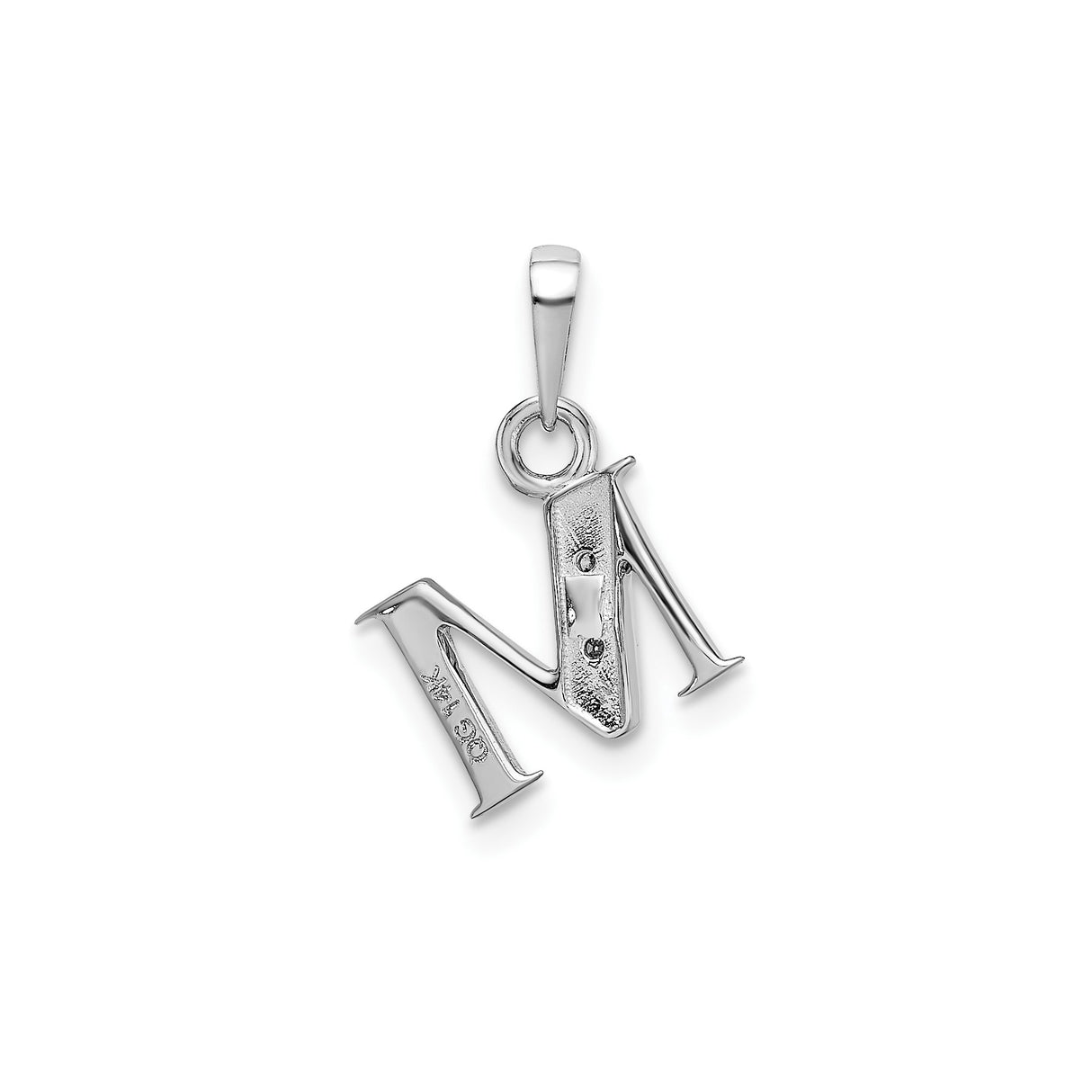 14k White Gold Initial M Pendant with Diamond Accents, Polished Letter Charm