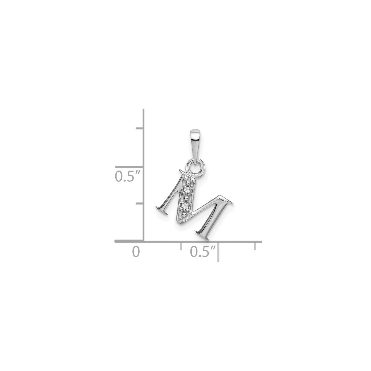 14k White Gold Initial M Pendant with Diamond Accents, Polished Letter Charm