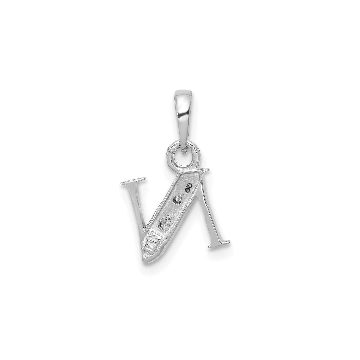 14k White Gold Letter N Pendant with Diamond Accent, Textured Initial Charm for Women