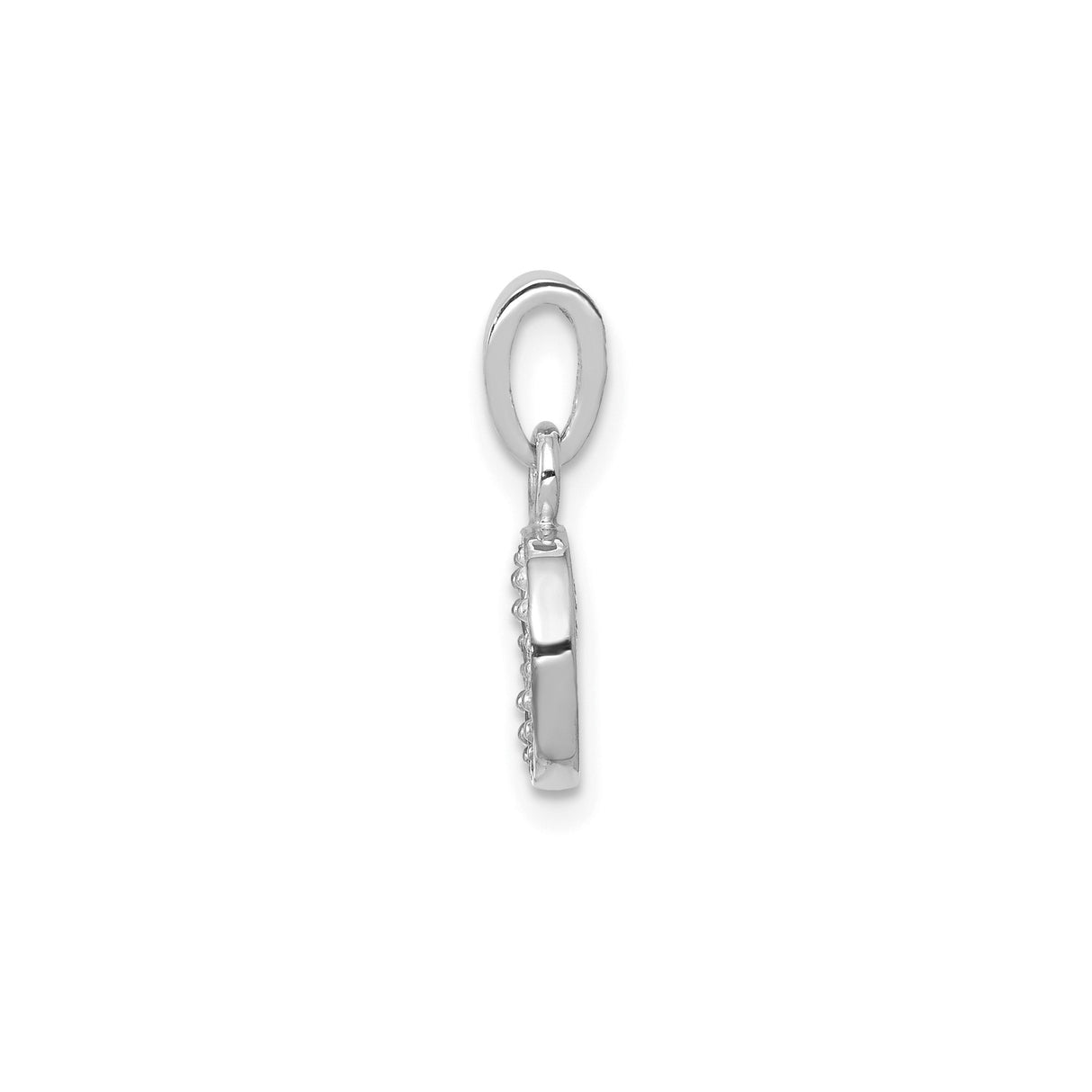 14k White Gold Letter O Pendant with Diamond, Polished and Textured Initial Charm for Women