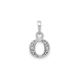 14k White Gold Letter O Pendant with Diamond, Polished and Textured Initial Charm for Women