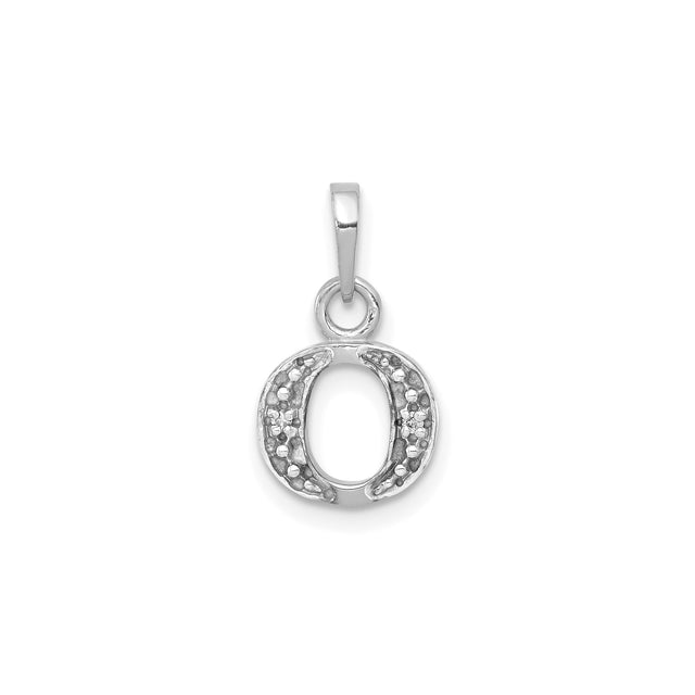14k White Gold Letter O Pendant with Diamond, Polished and Textured Initial Charm for Women
