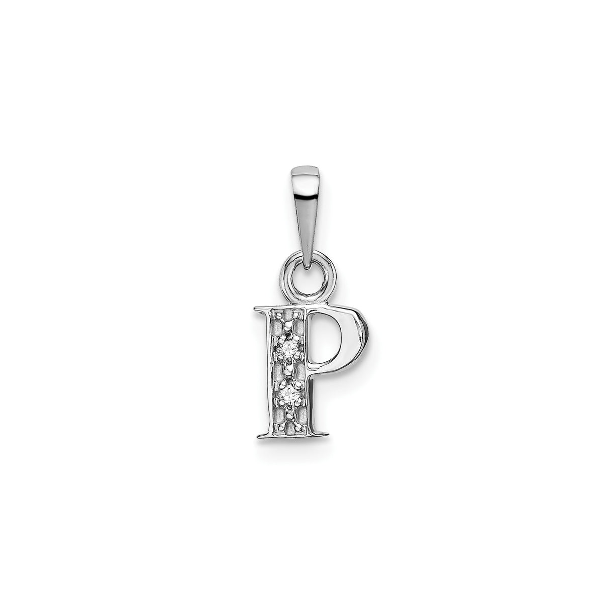 14k White Gold Initial P Pendant with Diamond Accents, Vertical Bar Alphabet Charm for Women