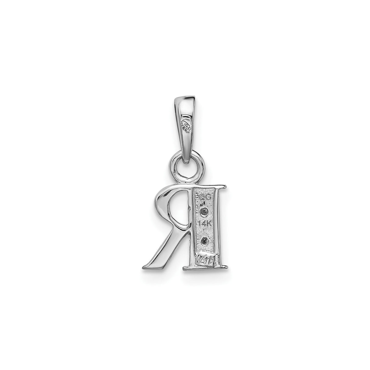 14k White Gold Diamond Initial R Pendant, Polished Letter Monogram Charm for Women