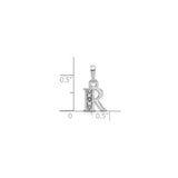 14k White Gold Diamond Initial R Pendant, Polished Letter Monogram Charm for Women