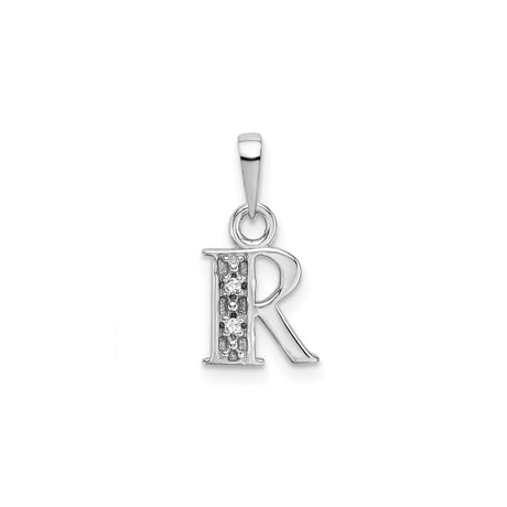 14k White Gold Diamond Initial R Pendant, Polished Letter Monogram Charm for Women